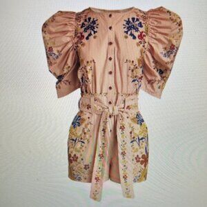 Farm Rio 100% Cotton Beauty Bouquet Pink Romantic Lightness Romper